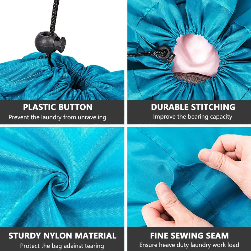 Nylon Foldable Laundry Bag - Travel-Friendly, Machine-Washable Clothes Organizer with Drawstring, Bathroom Storage Accessory