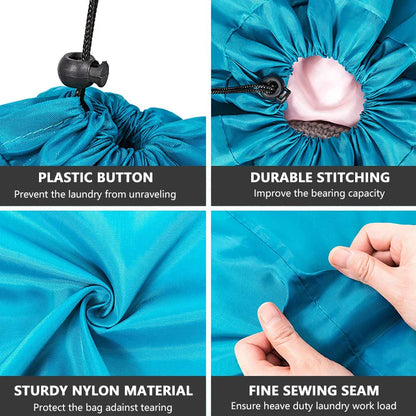 Nylon Foldable Laundry Bag - Travel-Friendly, Machine-Washable Clothes Organizer with Drawstring, Bathroom Storage Accessory