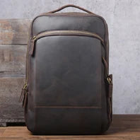 Vintage Crazy Horse Leather Backpack for Men — 17" Laptop Travel Rucksack Cowhide Hiking Bag M815