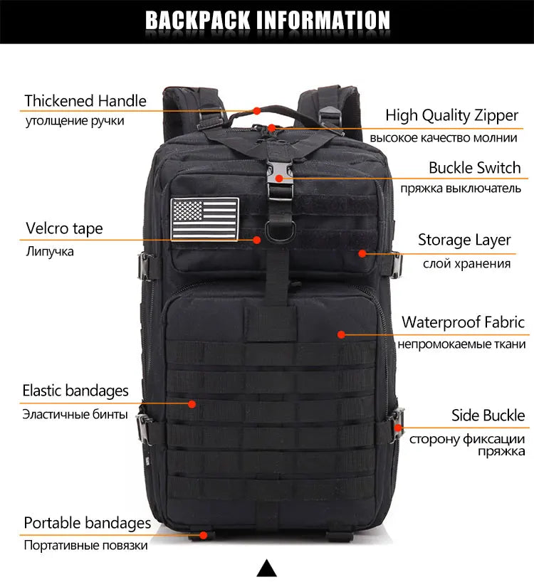 50L Tactical Backpack – Large Capacity Men’s Waterproof Rucksack for Hiking, Camping, Hunting & Outdoor Adventures