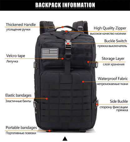 50L Tactical Backpack – Large Capacity Men’s Waterproof Rucksack for Hiking, Camping, Hunting & Outdoor Adventures