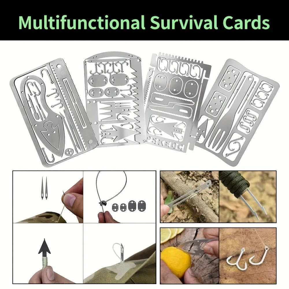 1/4PCS PSKOOK Survival Fishing Hook Card - Stainless Steel Multifunction Tool Card for Camping, Fishing & Outdoor Adventures
