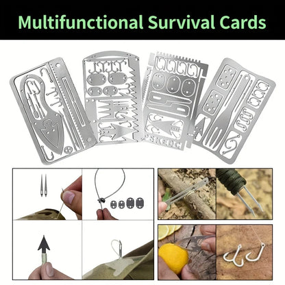 1/4PCS PSKOOK Survival Fishing Hook Card - Stainless Steel Multifunction Tool Card for Camping, Fishing & Outdoor Adventures