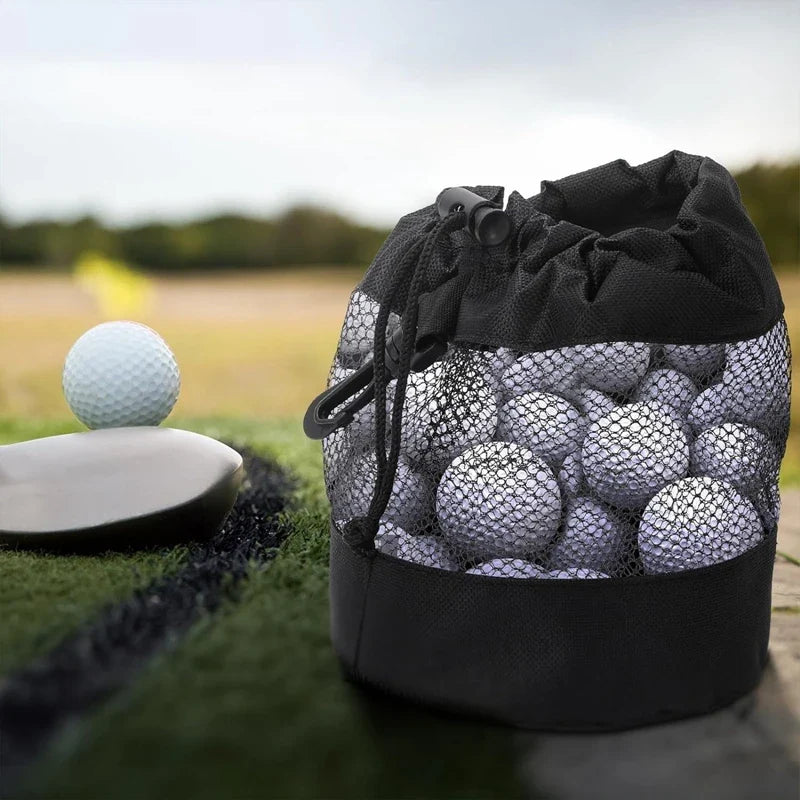 Multipurpose Golf Ball Organizer – 20 Ball Drawstring Pouch, Portable Nylon Mesh Holder for Fitness & Sports