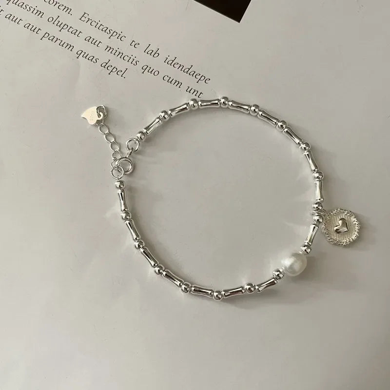 925 Sterling Silver Bracelet with Pearls and Knots – Fashion Luxury Design Bead Charm Bracelet for Women, Perfect for Parties