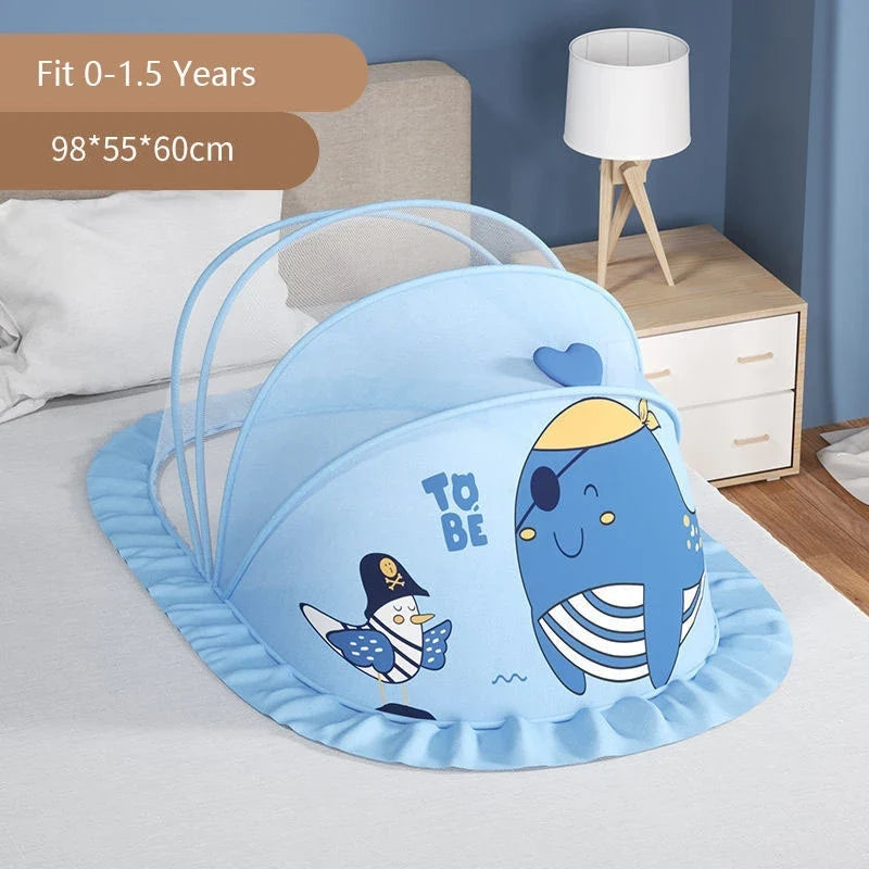 Portable Baby Mosquito Net Bed - Foldable Infant Crib with Cotton Pillow & Travel Bedding
