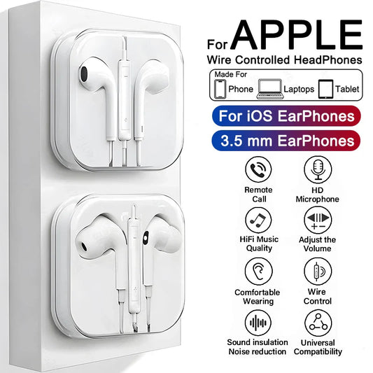 Wired Stereo Earphones for Apple iPhone 7–16 & iPad — 3.5mm Headphones for iPhone, Tablet, Laptop