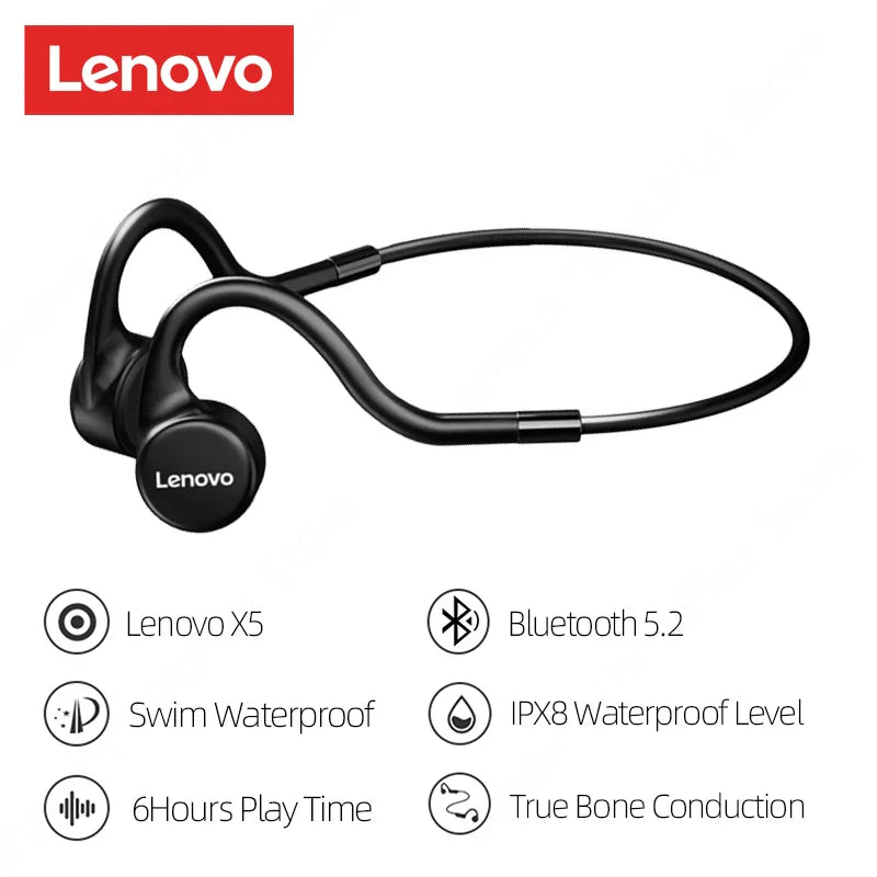 Lenovo X3 Pro Bone Conduction Earphones – Wireless Bluetooth HiFi Ear-Hook Headset with Mic, Waterproof Earbuds