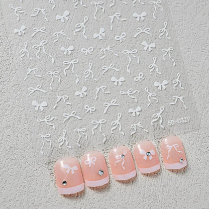5D Pink & White Bowknot Nail Stickers – Self-Adhesive Kawaii Ribbon Nail Art Decals for DIY Manicure & Nail Decoration