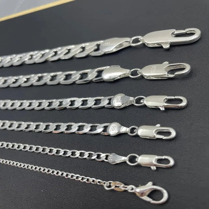 925 Sterling Silver Necklace — 2–12mm Width, 40–75cm Long Chain with Lobster Clasp for Men & Women, Engagement Jewelry