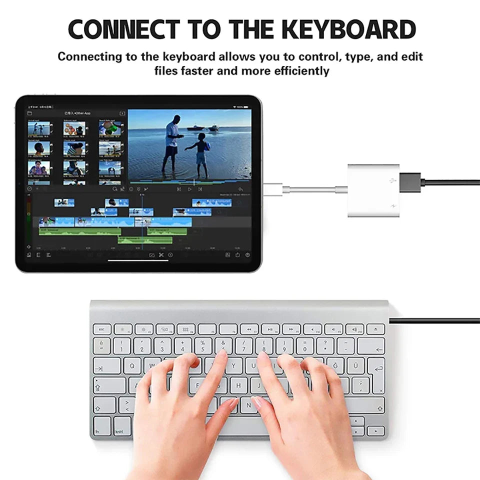 OTG Adapter for iPhone – Lightning to USB 3.0 Converter for iPhone 14/13/12/11/XR/8 Plus, Supports Mouse, Keyboard, Camera & Card Reader