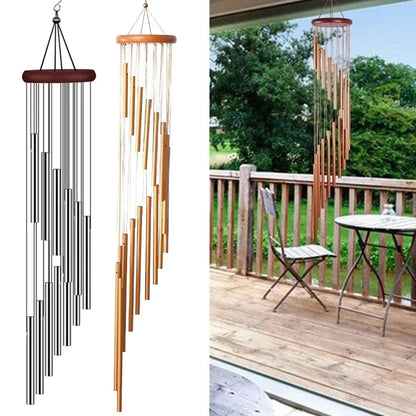 1 Piece 12-Tube Aluminum Alloy Wind Chimes with Hook - Gold/Silver Bells for Outdoor Home Wedding Party Memorial Decoration Gifts