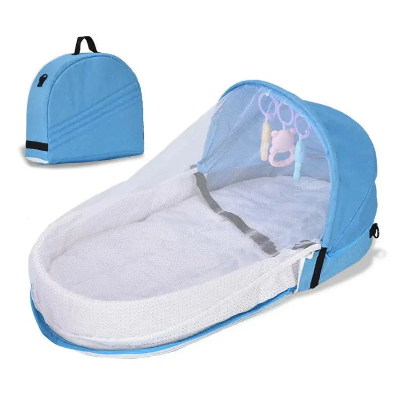 Foldable Baby Travel Crib - Anti-Crush Portable Bed with Mosquito Net & Comfortable Mattress for Newborns