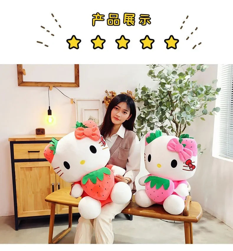 22cm Sanrio Kawaii KT Cat Plush Toy – Strawberry Plush Doll, Home Decor & Birthday Gift for Girls