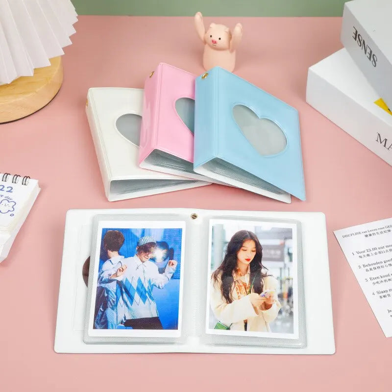 1-Piece 3 Inch Heart Love Hollow Photocard Holder - 32 Pockets Mini Photo Album Binder for Idol Pictures Storage