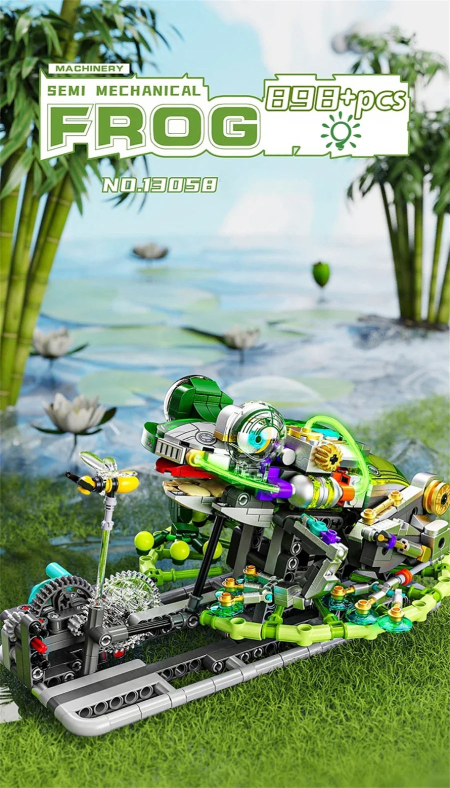 Mechanical Shark & Sea Life Building Blocks Set – Crocodile, Parrot, Mantis, Frog, Manta Ray Toy for Kids