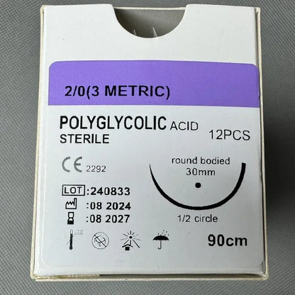 12PCS Absorbable Suture Threads for Pets — 90cm PGA Polyglycolic Acid Sutures with Needle | Sterile Veterinary Use