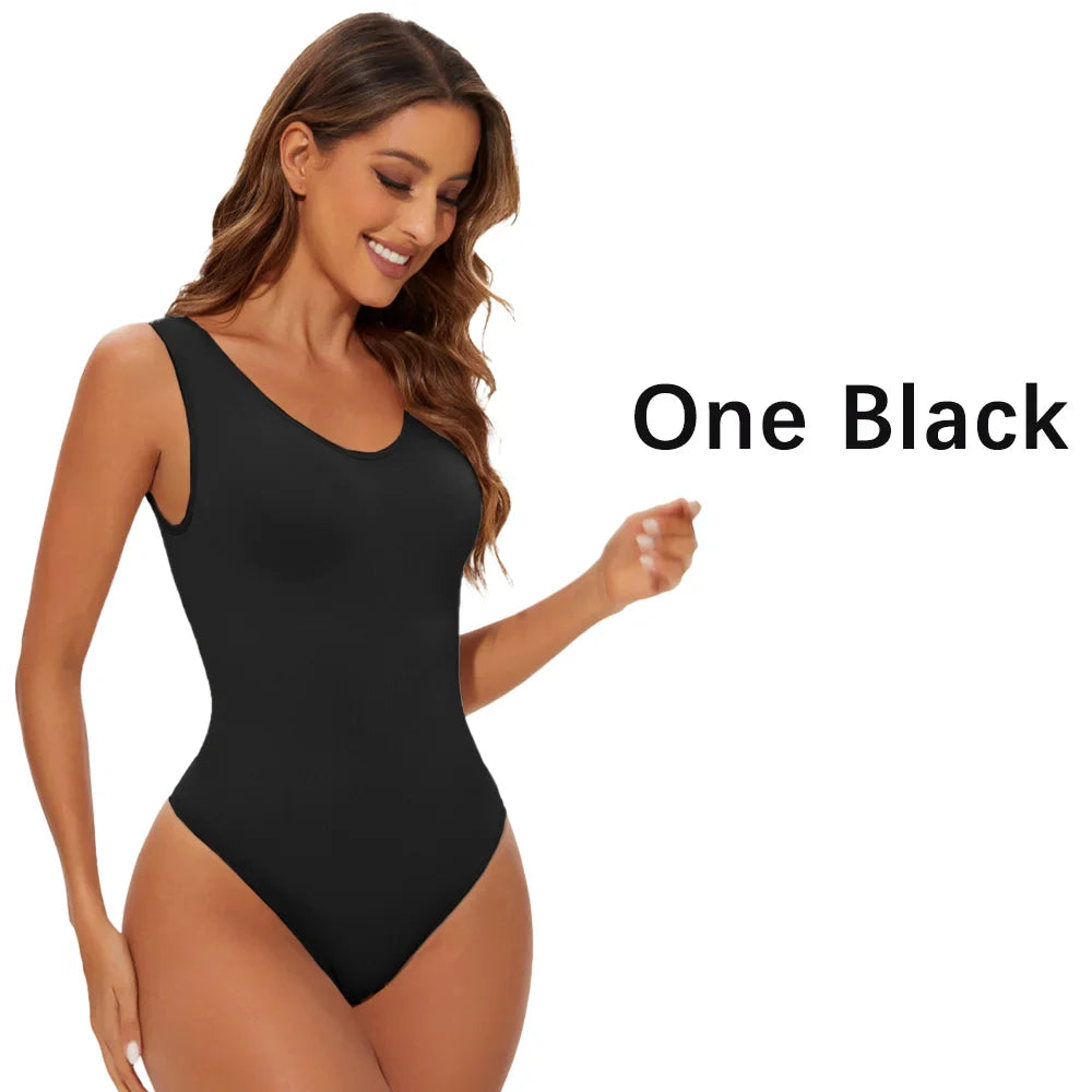 Women’s Seamless Shapewear Bodysuit – Thong Body Shaper with Wide Shoulder Straps for Sculpting & Slimming