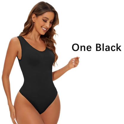 Women’s Seamless Shapewear Bodysuit – Thong Body Shaper with Wide Shoulder Straps for Sculpting & Slimming