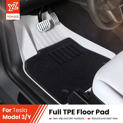 YZ TPE White Foot Pad — Fully-Surrounded Floor Liner for Tesla Model 3 & Model Y (2021–2025) | Waterproof, Non-Slip