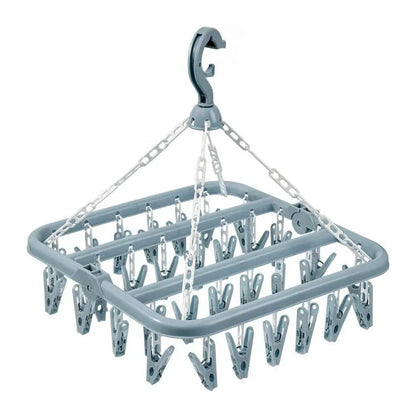 32-Clip/8-Clip Clothes Drying Hanger - Foldable Laundry Hanging Rack for Socks and Underwear