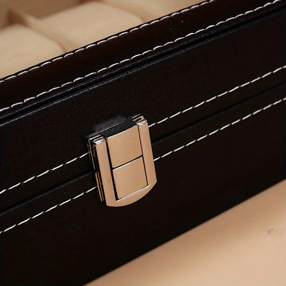12-Slot Watch Organizer Display Case — Synthetic Leather Storage with Lock & Removable Pillows for Men, Travel & Gifts