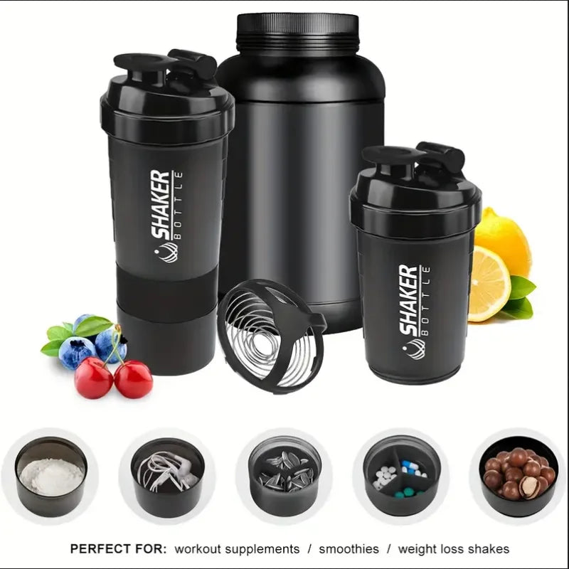 Shaker Bottle with Power Container - 2 Tier Protein Shake & Powder Sports Water Bottle for Gym & Fitness