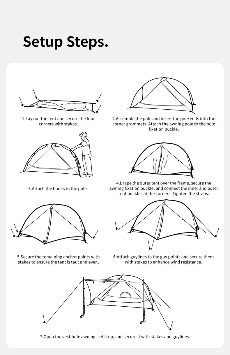 Naturehike Mongar UL Hiking Tent – 1-2 Person Ultralight Waterproof 15D Nylon Backpacking Tent