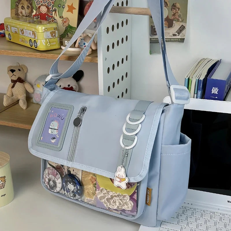 Y2K Transparent Ita Crossbody Bag – DIY Badge Display School Bag for Teenage Girls