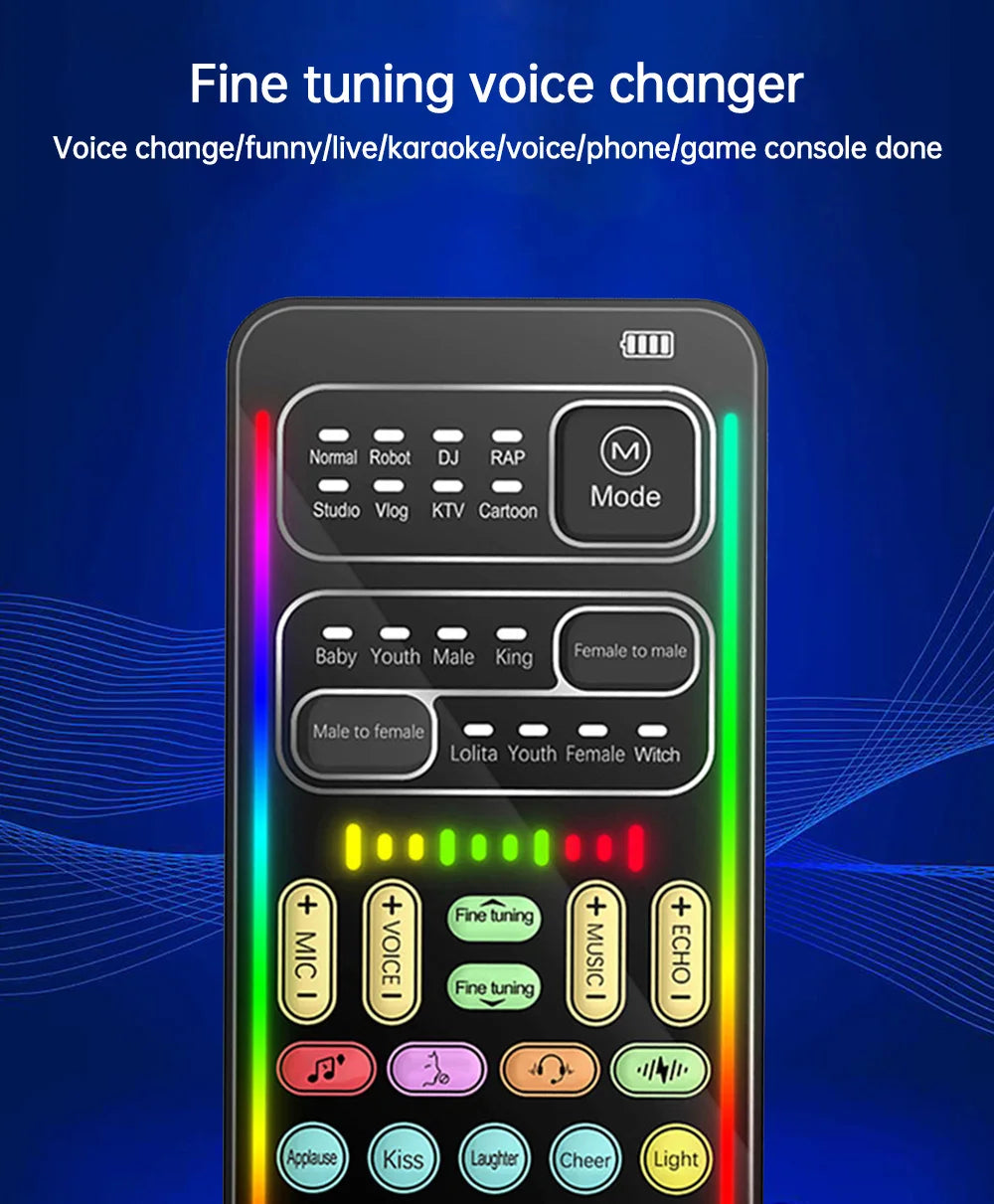 i9 Mini Voice Changer Sound Card – Bluetooth-Compatible Live Audio Mixer with Multiple Effects & Mic Support
