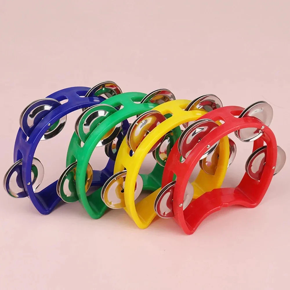 Plastic Handheld Tambourine – 4-Bell Percussion Instrument for Adults, Rhythm Music Toy