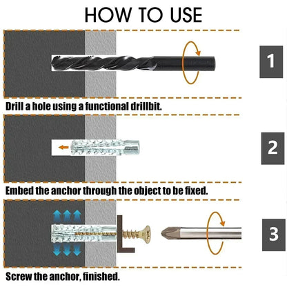 100/10 Sets Metal Serrated Expansion Tube with Self-Tapping Screws — Concrete Wall Anchor Bolt Kit
