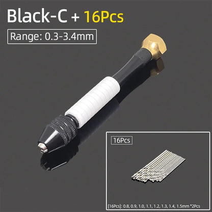 Mini Aluminum Hand Drill 0.3–3.4mm – Keyless Chuck Micro Rotary Tool with HSS Twist Drill Bit Set for Wood & DIY Crafts