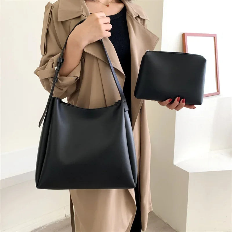 Fashion Leather Tote Bag for Women 2025 — Large High-Capacity Simple Shoulder Bag, Handbag & Purse