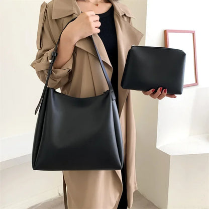Fashion Leather Tote Bag for Women 2025 — Large High-Capacity Simple Shoulder Bag, Handbag & Purse