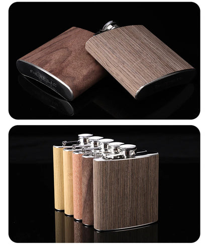 6oz Stainless Steel Hip Flask – Wood Grain Leather Wine Bottle, Portable Russian Flag Outdoor Flagon Gift for Men