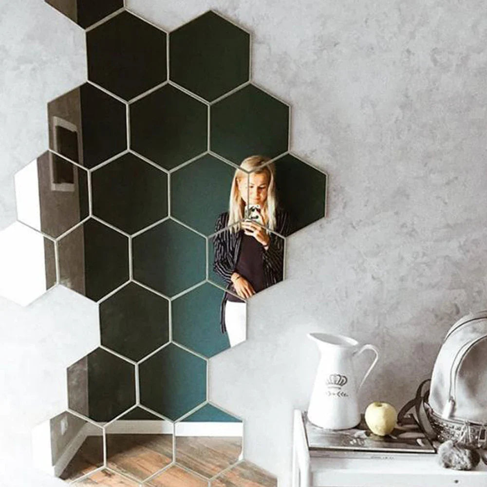 6/12pcs 3D Hexagon Rose Gold Mirror Wall Stickers – DIY Living Room, Bedroom, Bathroom Wall Decor