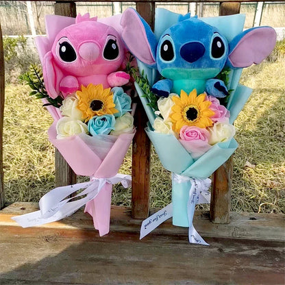Lilo & Stitch Bouquet PVC Anime Stuffed Doll – Rose & Sunflower Gift for Birthday, Valentine’s & Christmas Day