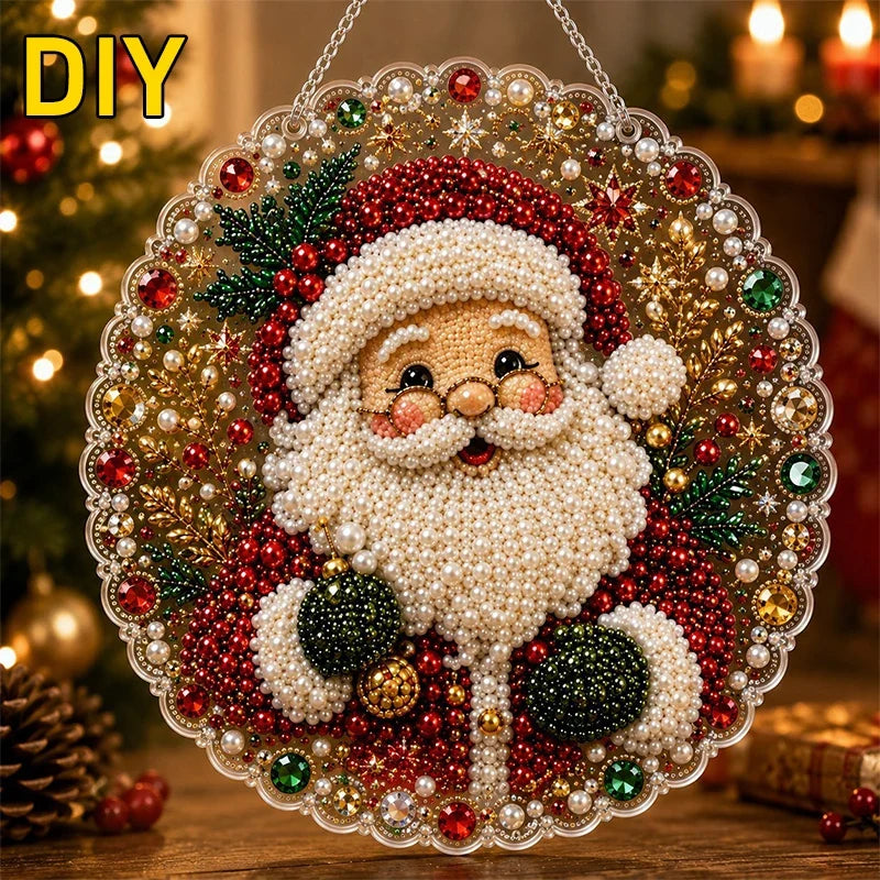 Christmas Pearl Diamond Painting Suncatcher Kit - DIY Acrylic Round Bead Craft for Wall & Window Decor