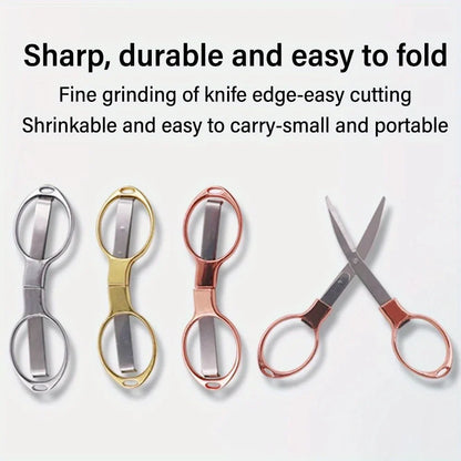 Folding Stainless Steel Scissors - Portable Fishing Line Cutter Sewing Needlework and Stationery Multi-Tool
