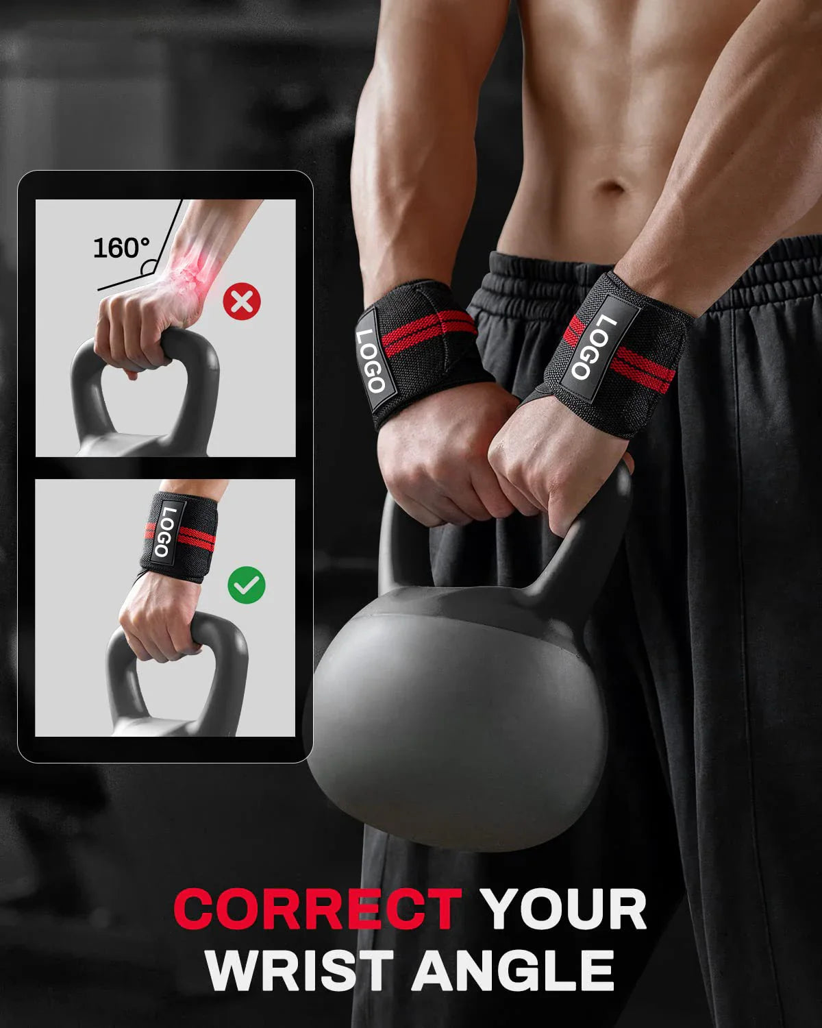 1 Pair Wristband Wrist Support Brace | Extra Strength Weight Lifting Wrist Wraps | Fitness Gym Training | Custom Logo Available