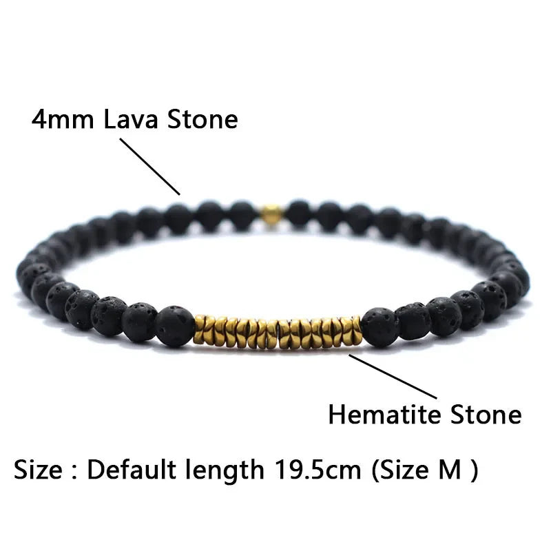 4mm Antique Gold Hematite Stone Bracelet for Men — Natural Wooden Beaded Meditation Bracelet Pulsera Brazalete