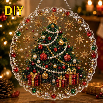 Christmas Pearl Diamond Painting Suncatcher Kit - DIY Acrylic Round Bead Craft for Wall & Window Decor
