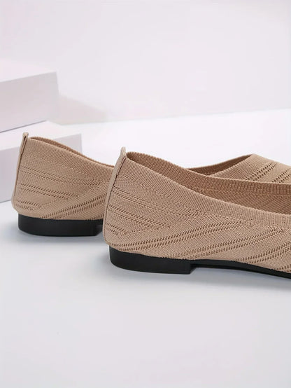 Women’s Pointed Toe Knitted Slip-On Flats – Solid Color Casual Breathable Ballet Loafers