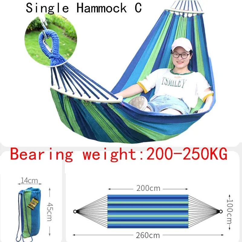 Outdoor Canvas Camping Hammock – Anti-Rollover Portable Thick Fabric Single/Double with Carry Bag