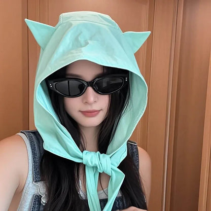 Women Cute Cat Ear Bucket Hat – Kawaii Cartoon Soft Breathable Sun Protection Cap, Adjustable Casual Summer Multi-Functional Hat