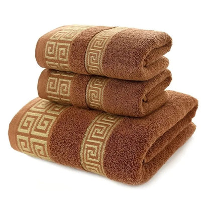 3-Piece Cotton Towel Set – 2 Hand Face Towels 35x75cm + 1 Bath Towel 70x140cm Soft Washcloth Gift Set