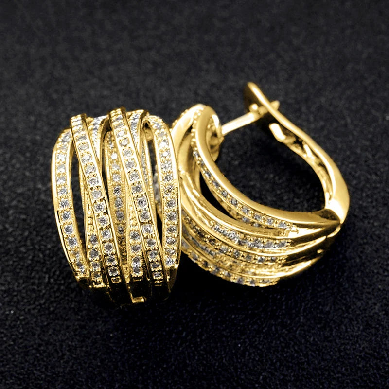 Huitan Silver Cross Hoop Earrings – Full Crystal Cubic Zirconia Statement Jewelry for Women