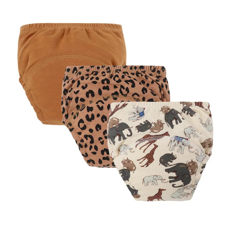 3-Piece Baby Diaper Pants Set – Cotton Toddler Training Pants, Cartoon Printed Reusable Nappies for Newborns & Infants
