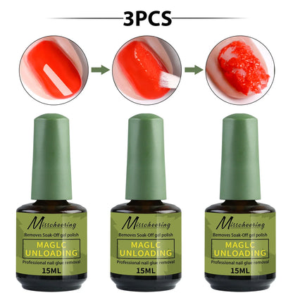 Misscheering 15ml Magic Nail Gel Remover - Fast UV Soak Off Polish Cleaner for Semi-Permanent Manicure